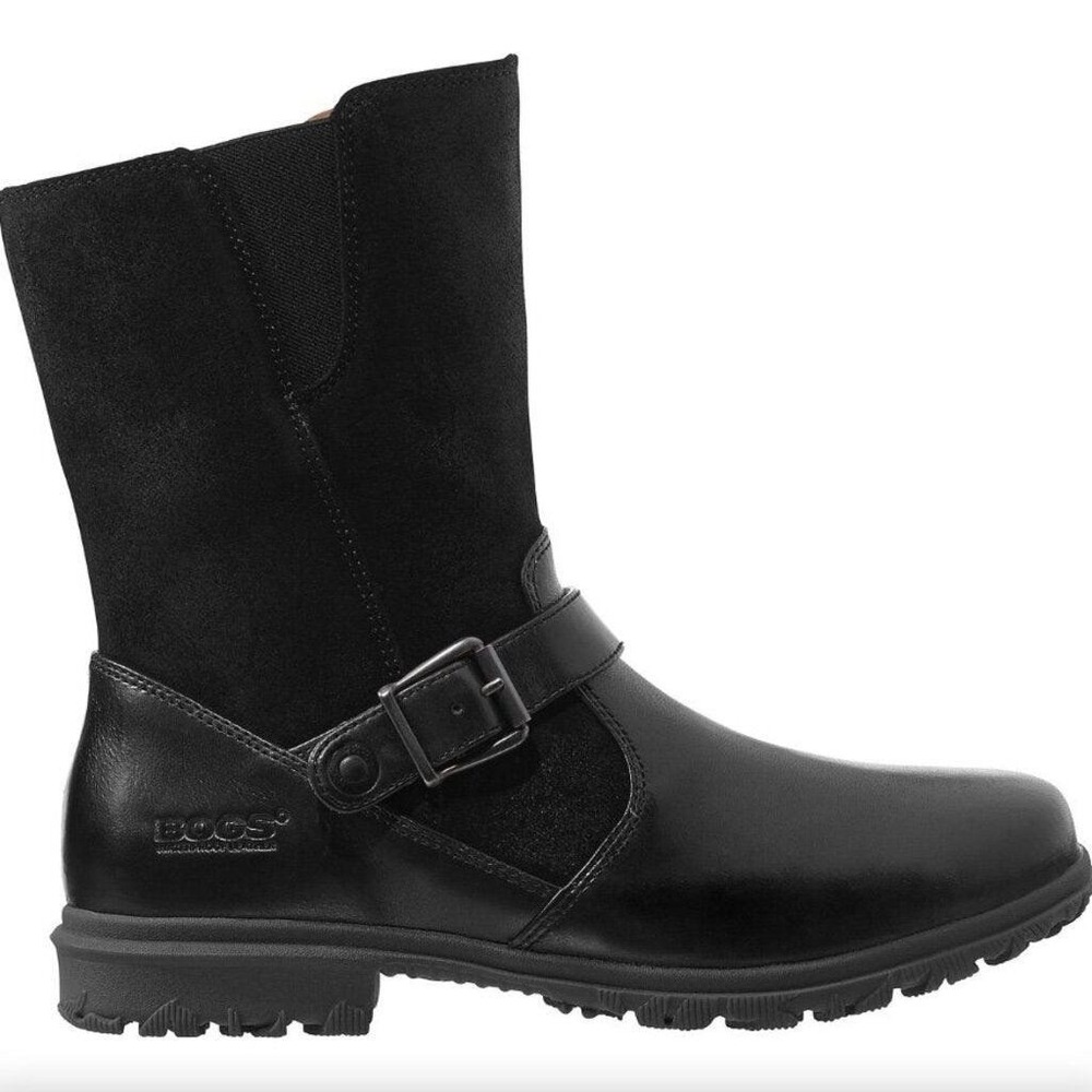 Bogs Women's Bobby Mid Boot‎ Black Waterproof Leather Suede Buckle- Size 7